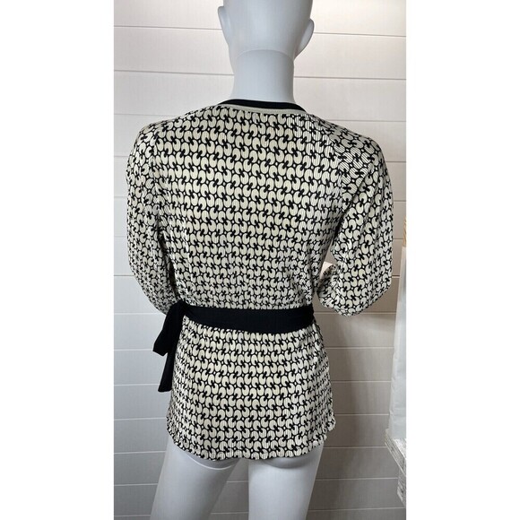 Nicola Y2K Womens Chain Link Beige/Black Babydoll Surplice Crinkle Top M Pinup - Picture 4 of 13